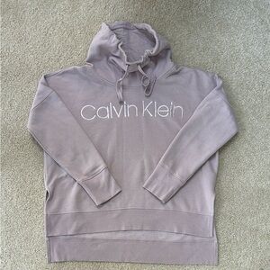 Calvin Klein Cinched Mock Cowl Neck Hoodie-3/4 in sleeves-muted soft pink color